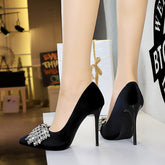 Chaussures à talons hauts en daim à talons aiguilles et nœud en strass, chaussures à plateforme imperméables